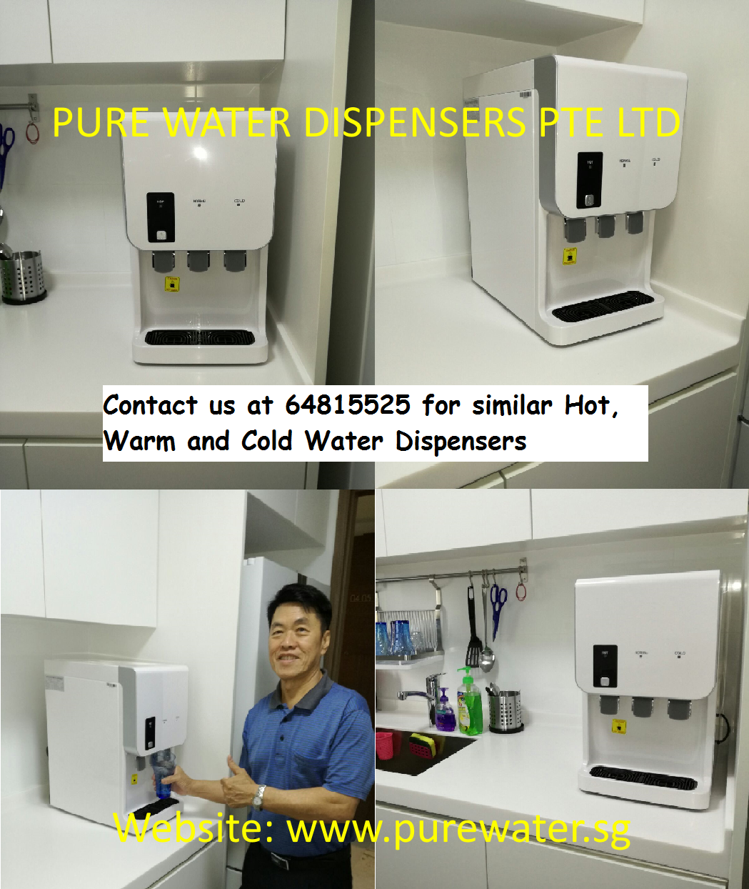 Hot, Cold and Warm Direct Pipe in Tabletop Water Dispenser PW 290
